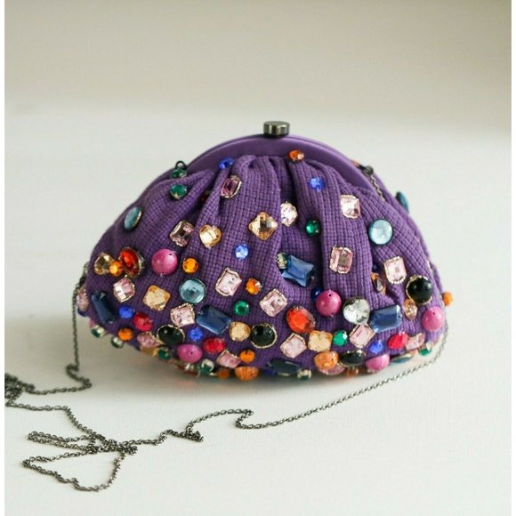 Unbranded | Vintage Handbags - Vintage Lilac and Large Rhinestone Clutch Cossbody